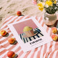 Zabaione – on Striped Tablecloth, Gelato Wall Decor, unframed on coastal sand