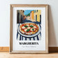 Pizza Margherita – Italian Urban Café Scene, Pizza Still Life, in wooden frame leaning on the floor