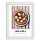 Bufala (Bufalina) – on Striped Tablecloth, Pizza Still Life, placed in minimal white frame