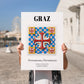 Graz, Austria – Travel Poster, no-text version framed in wood