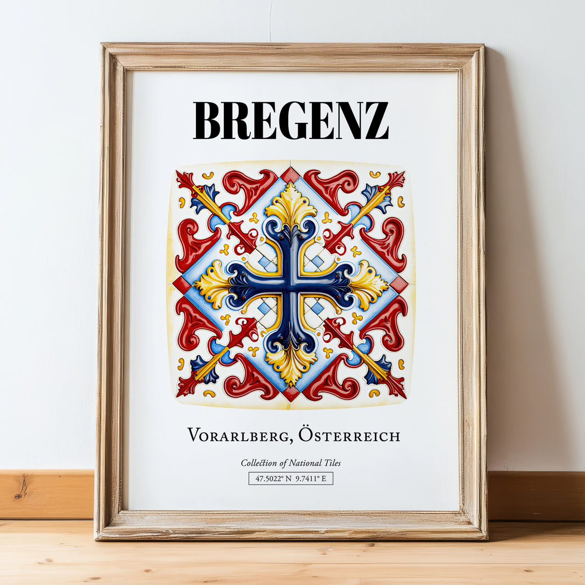 Bregenz, Austria – Illustrated Travel Poster, in wooden frame leaning on the floor