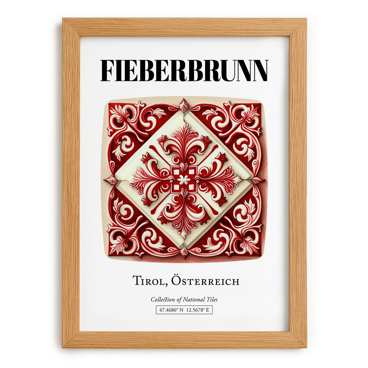 Fieberbrunn, Austria – Tourist Destination Poster, set in oak frame