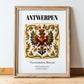 Antwerp, Belgium – Travel Print, in wooden frame leaning on the floor
