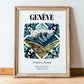 Genève, Switzerland – Vintage Travel Poster, in wooden frame leaning on the floor
