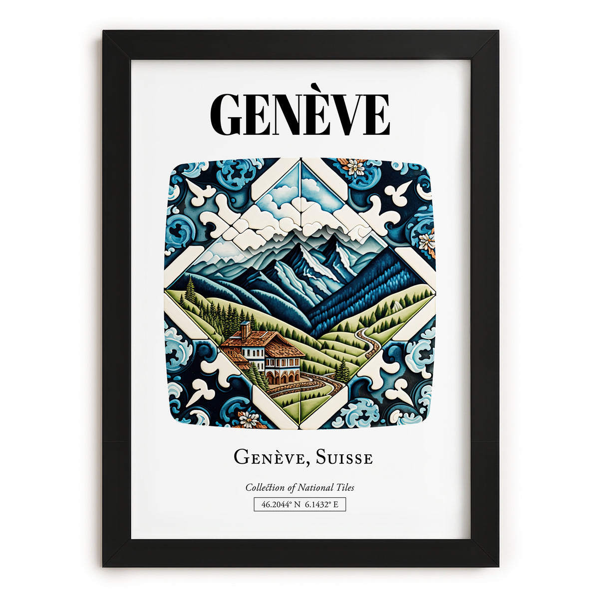 Genève, Switzerland – Vintage Travel Poster, in sleek black frame
