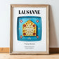 Lausanne, Switzerland – Historic Cities Art Print, in wooden frame leaning on the floor