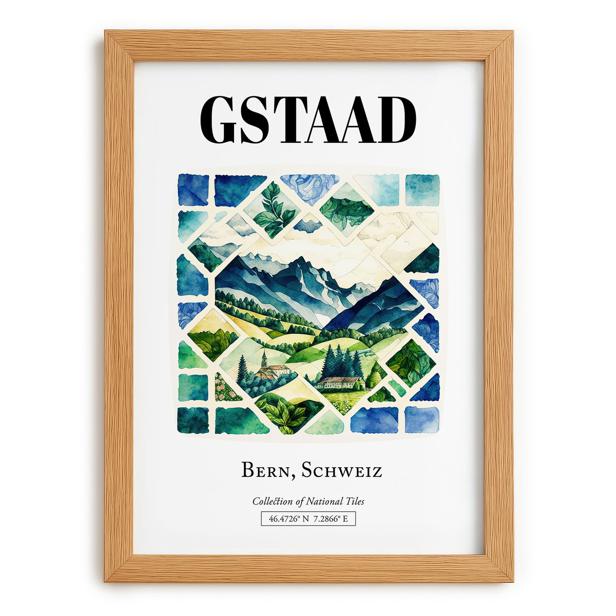 Gstaad, Switzerland – Wanderlust-Inspired Poster, set in oak frame