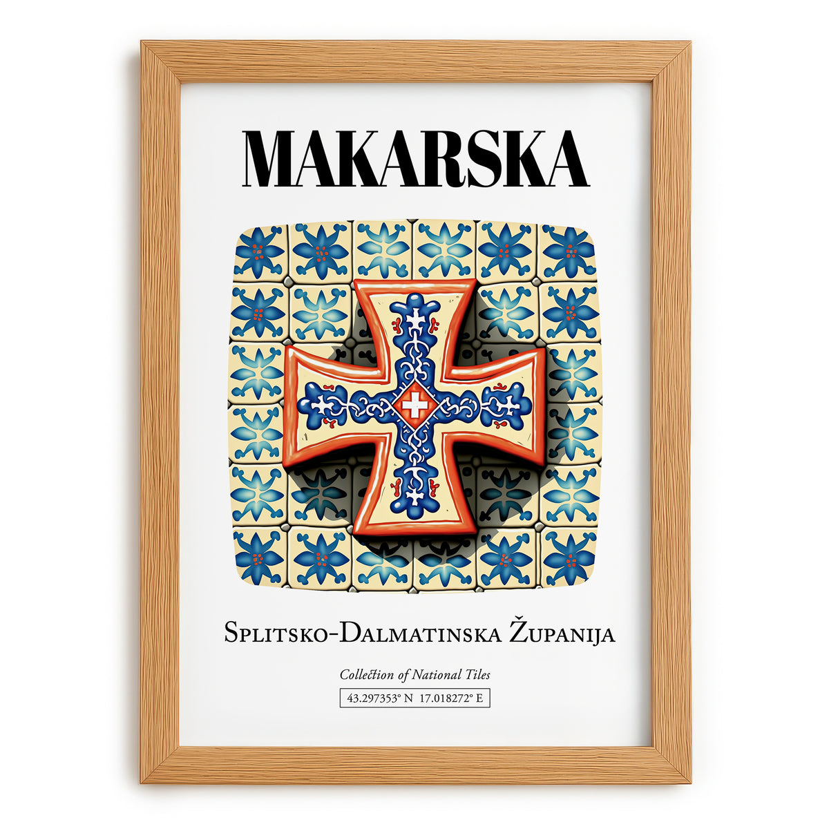 Makarska, Croatia – Retro Travel Poster, set in oak frame