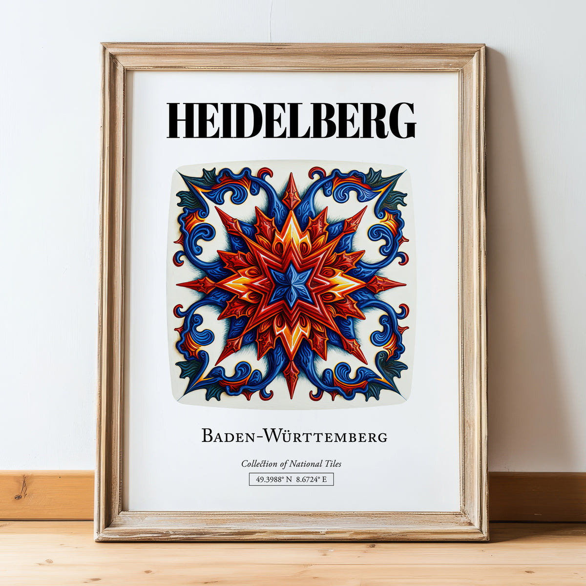 Heidelberg, Germany – Travel Poster, in wooden frame leaning on the floor