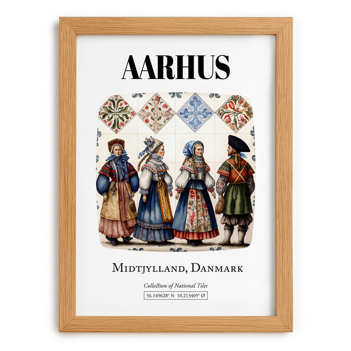Aarhus, Denmark – Minimalist Travel Print, set in oak frame