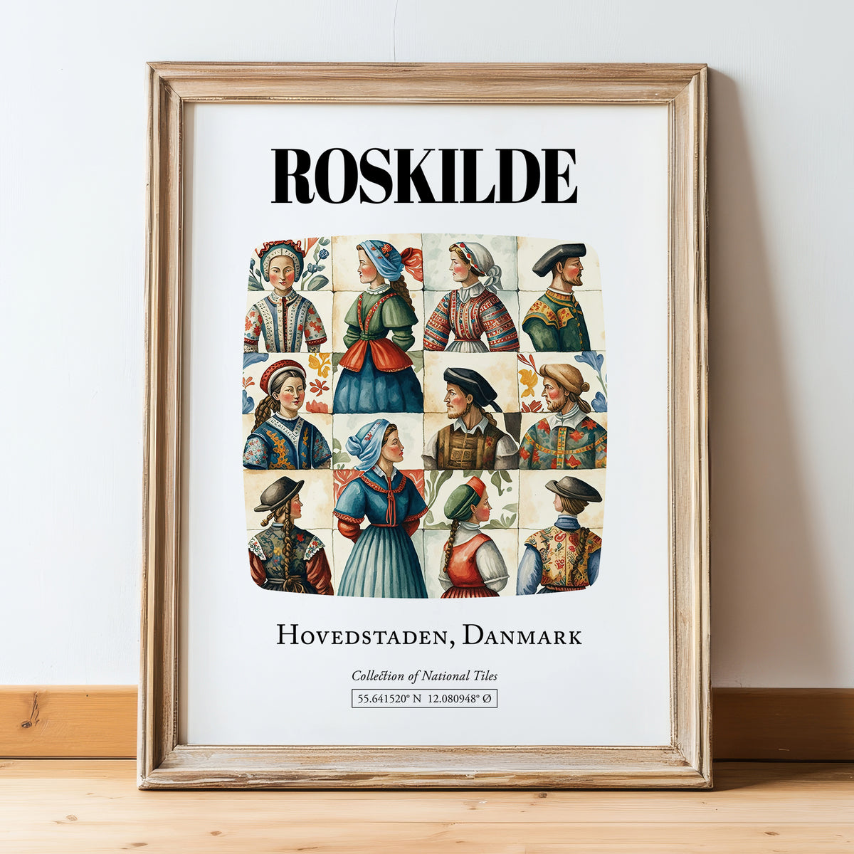 Roskilde, Denmark – Travel Poster, in wooden frame leaning on the floor