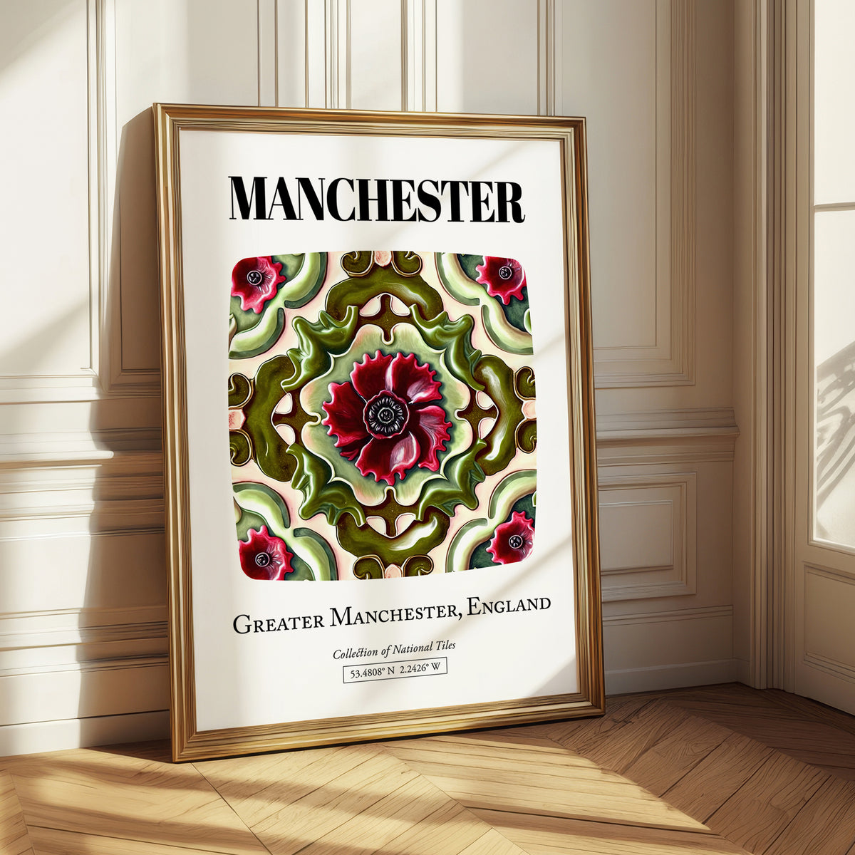 Manchester, England – Illustrated Travel Poster, styled in a charming Paris street view