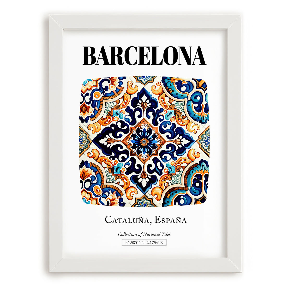 Barcelona, Spain – Travel Print, placed in minimal white frame