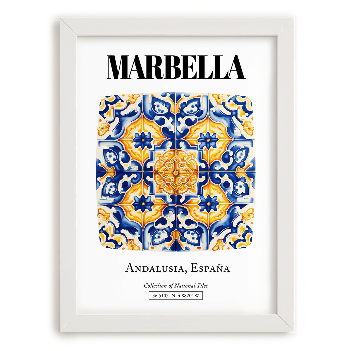 Marbella, Spain – Away From Home Poster, placed in minimal white frame