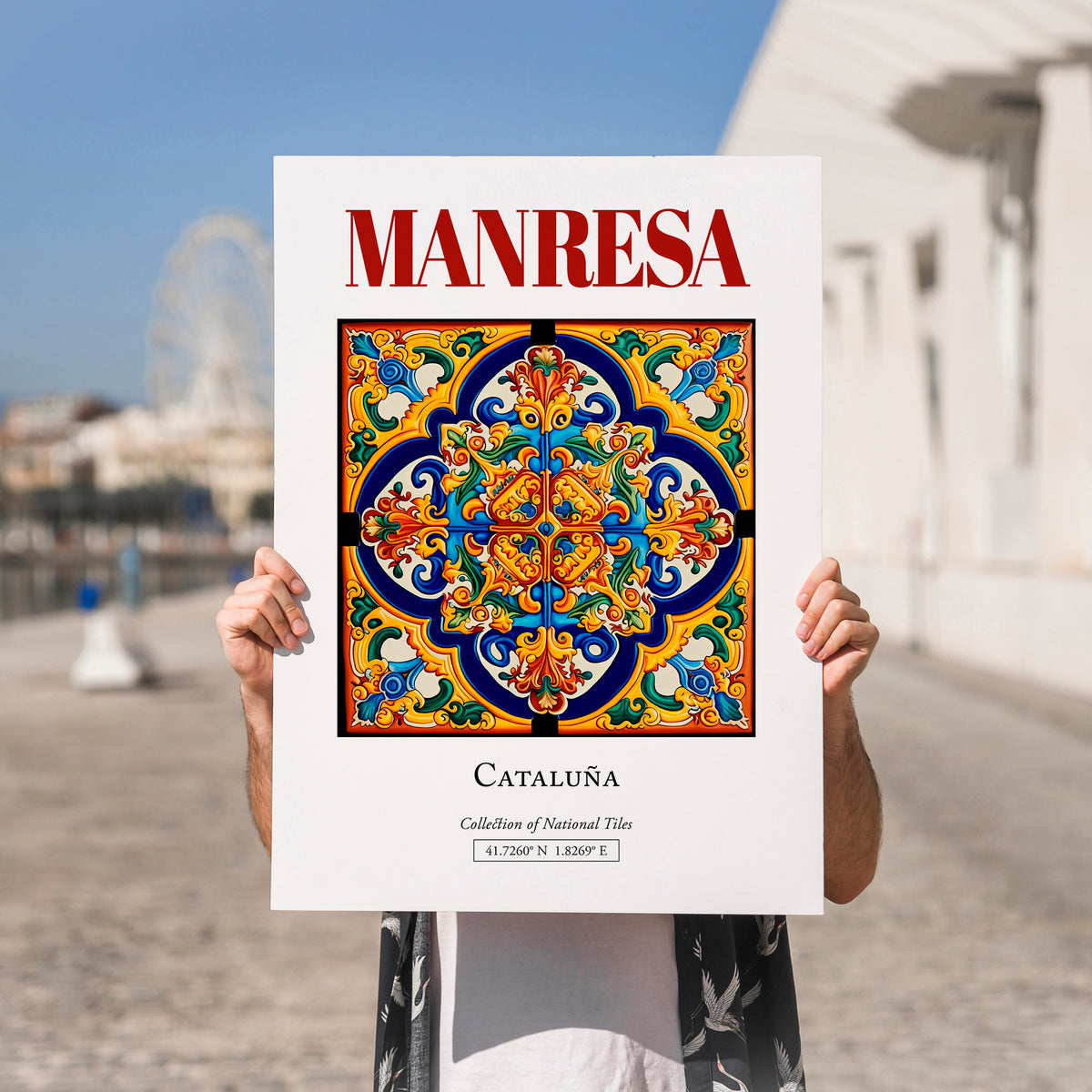 Manresa, Spain – Architectural Travel Art, no-text version framed in wood