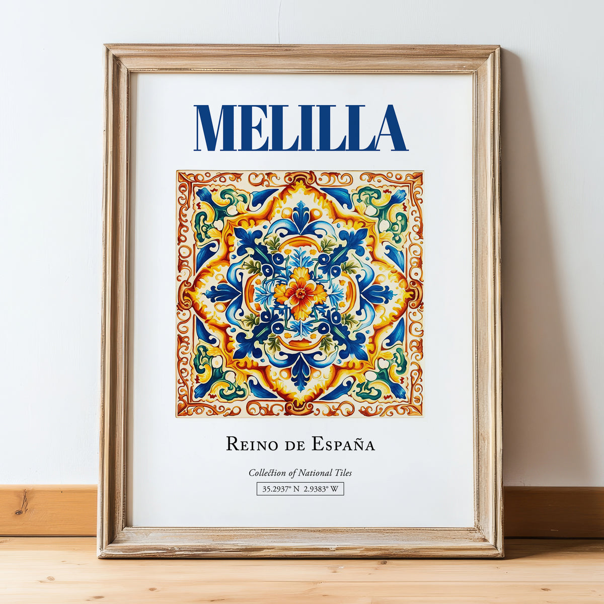 Melilla, Spain – Tourist Destination Poster, in wooden frame leaning on the floor