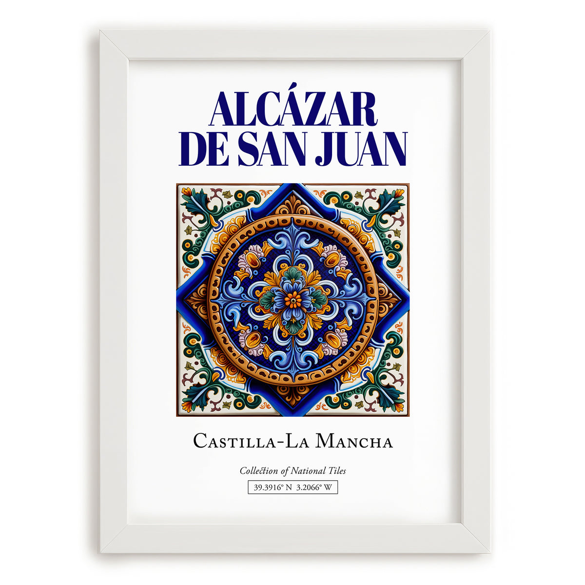 Alcázar de San Juan, Spain – Cityscape Wall Art, placed in minimal white frame