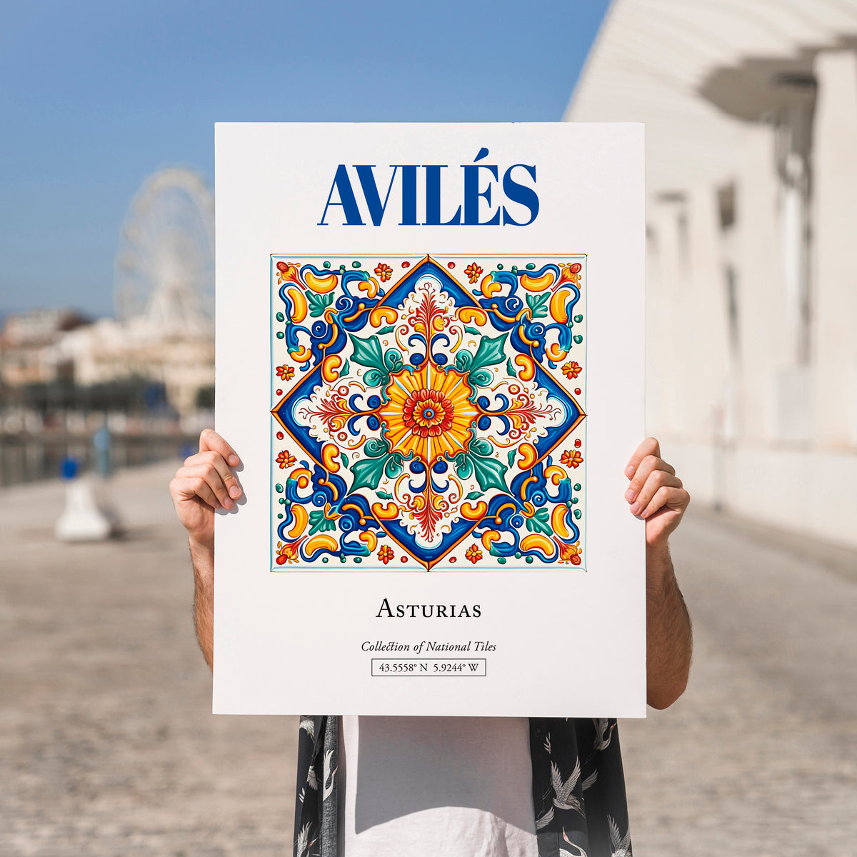 Avilés, Spain – Travel Print, no-text version framed in wood