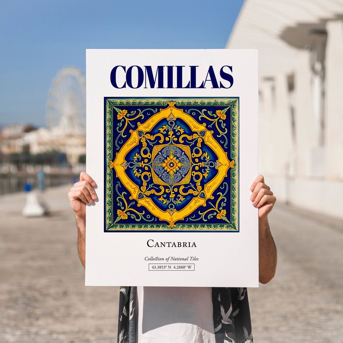 Comillas, Spain – Tourist Destination Poster, no-text version framed in wood