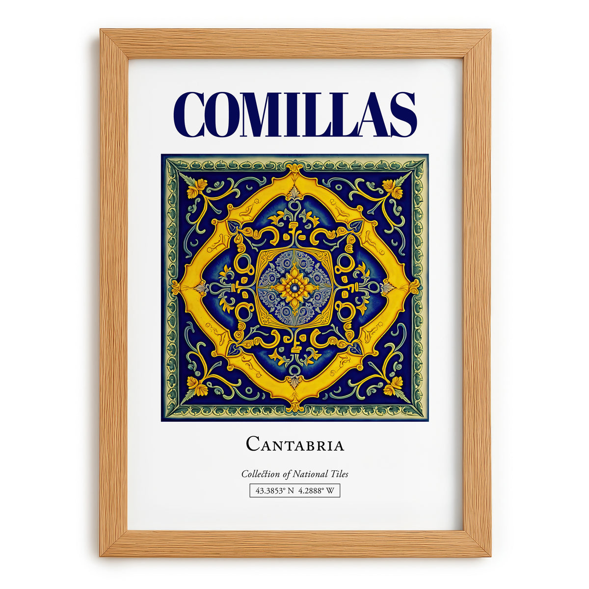 Comillas, Spain – Tourist Destination Poster, set in oak frame