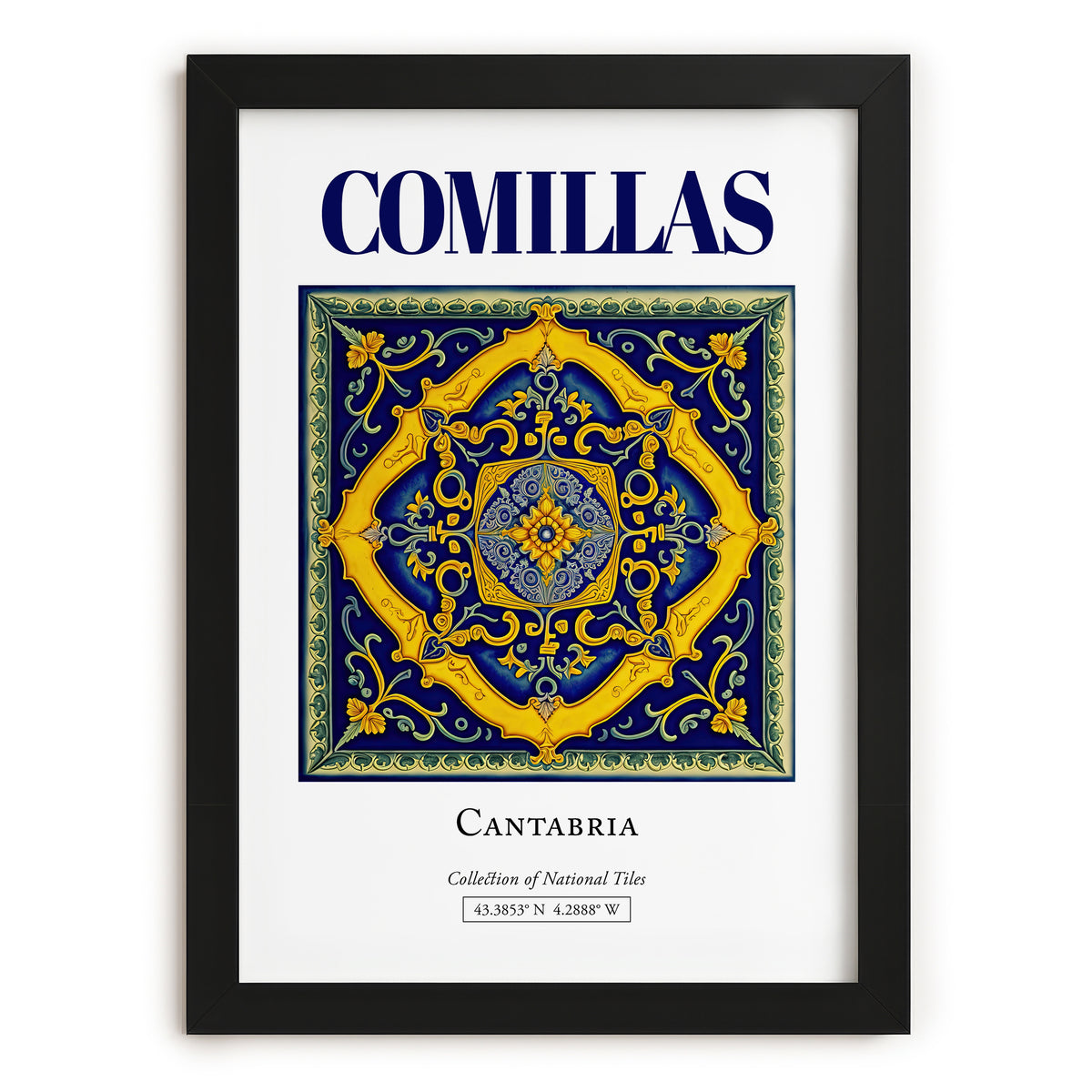 Comillas, Spain – Tourist Destination Poster, in sleek black frame