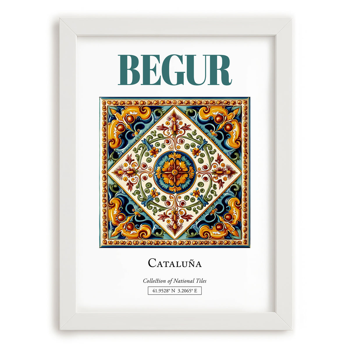 Begur, Spain – Travel Poster, placed in minimal white frame