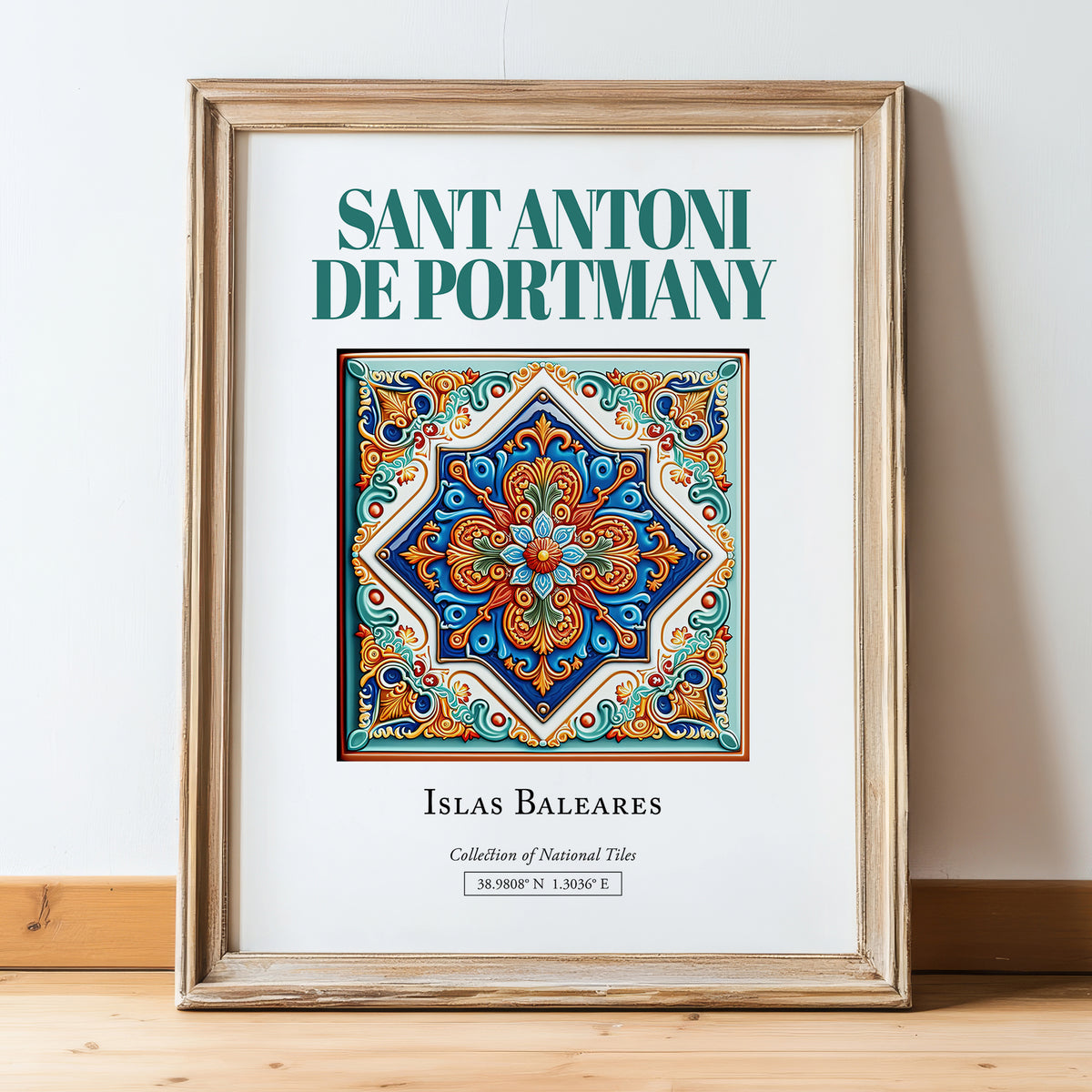 Sant Antoni de Portmany, Spain – Travel Poster, in wooden frame leaning on the floor