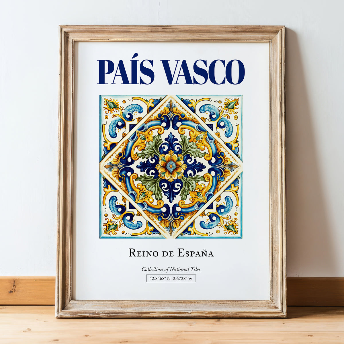 País Vasco, Spain – Travel Poster, in wooden frame leaning on the floor