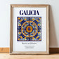 Galicia, Spain – Retro Travel Poster, in wooden frame leaning on the floor