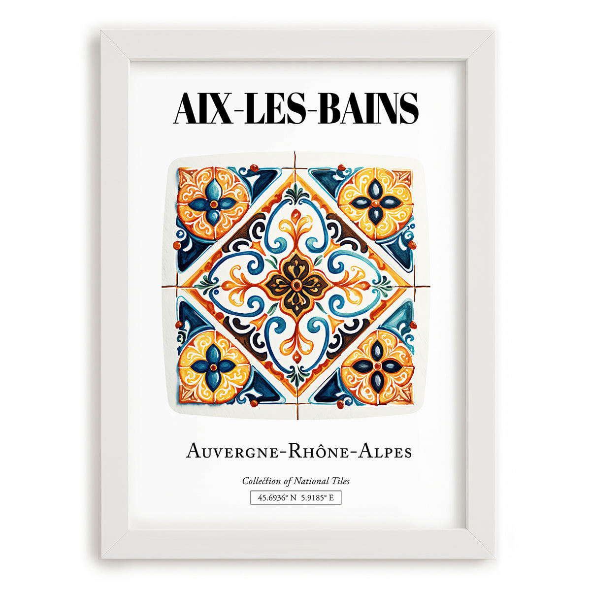 Aix-les-bains, France – Travel Print, placed in minimal white frame