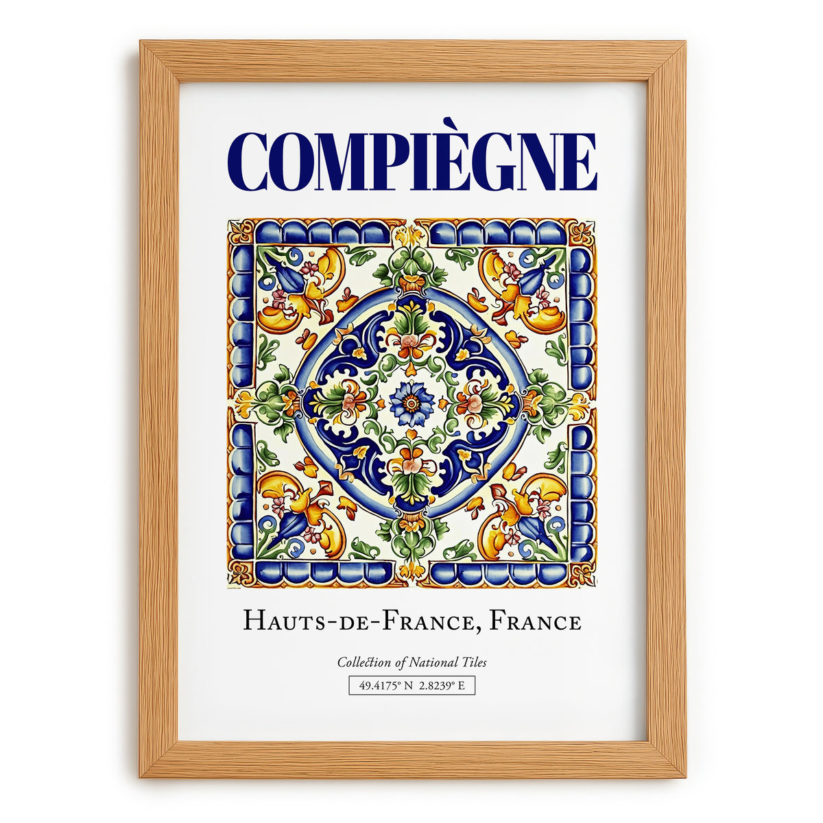 Compiègne, France – Vintage Travel Poster, set in oak frame