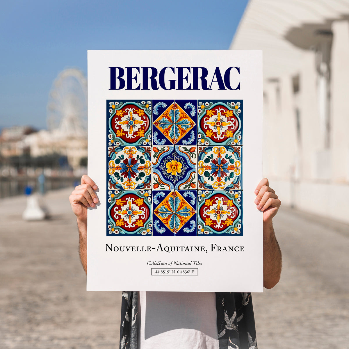Bergerac, France – Travel Poster, no-text version framed in wood