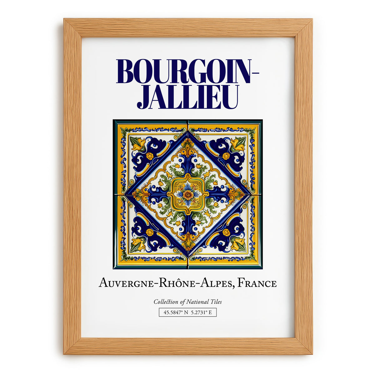 Bourgoin-Jallieu, France – Travel Poster, set in oak frame