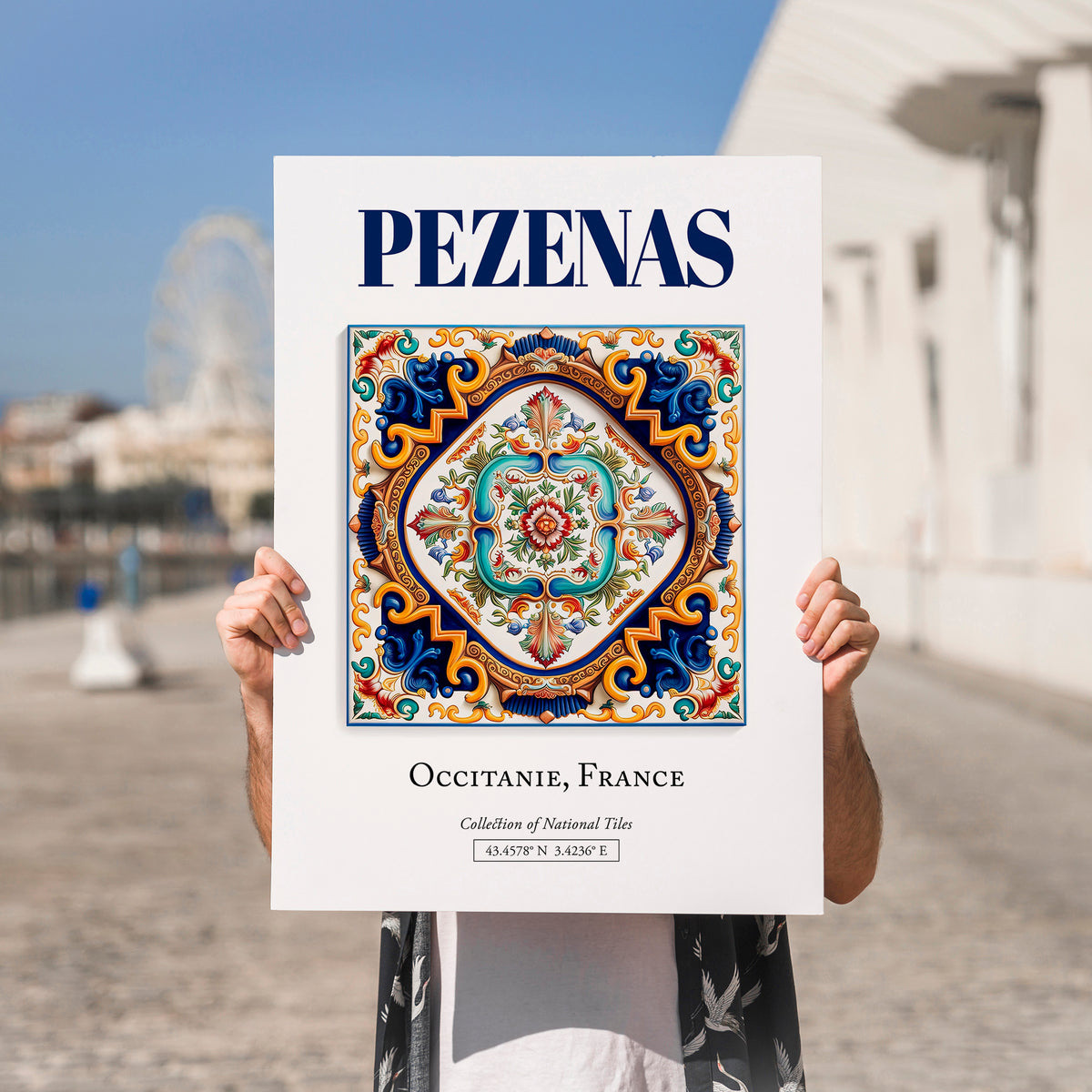 Pezenas, France – Global Wall Art, no-text version framed in wood