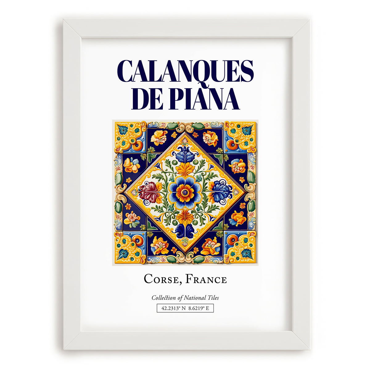 Calanques de Piana, France – Vintage Travel Poster, placed in minimal white frame