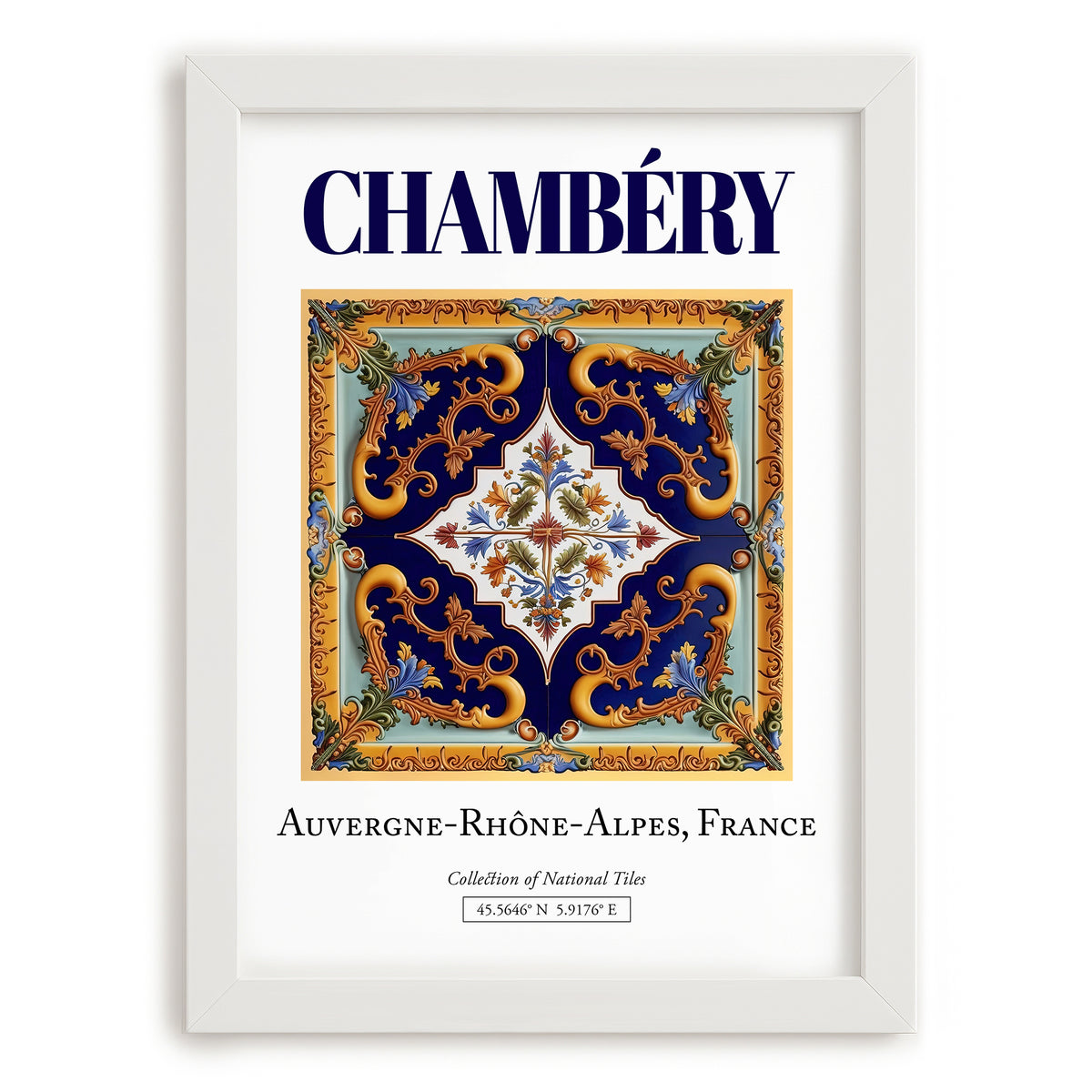 Chambéry, France – Travel Print, placed in minimal white frame