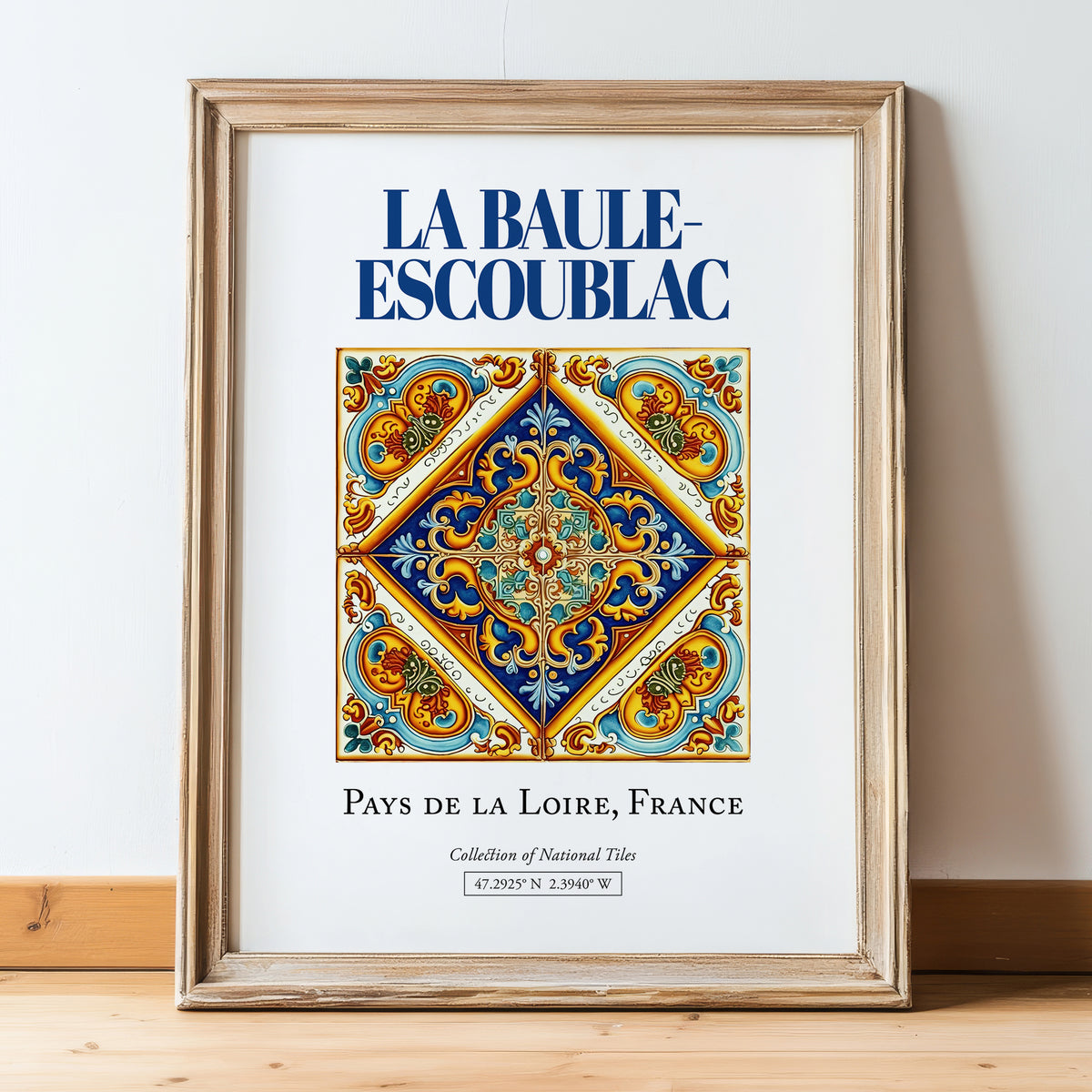 La Baule-Escoublac, France – Travel Poster, in wooden frame leaning on the floor