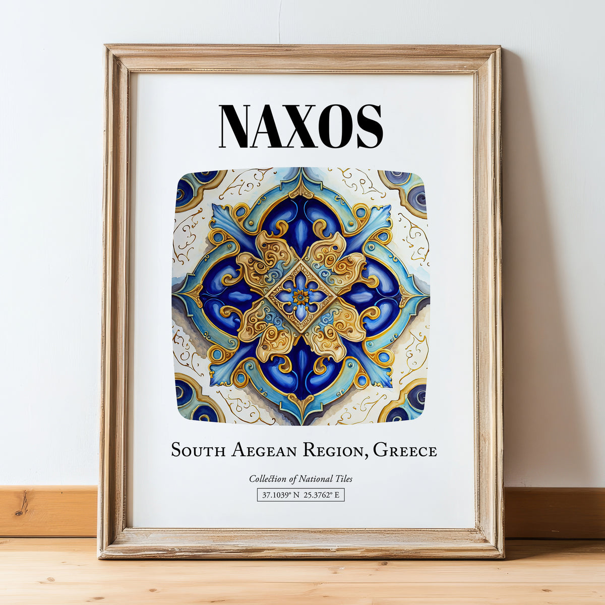 Naxos, Greece – Travel Wall Decor, in wooden frame leaning on the floor
