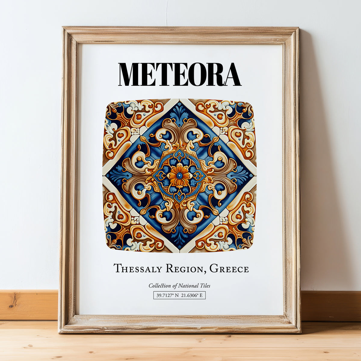 Meteora, Greece – Cityscape Wall Art, in wooden frame leaning on the floor