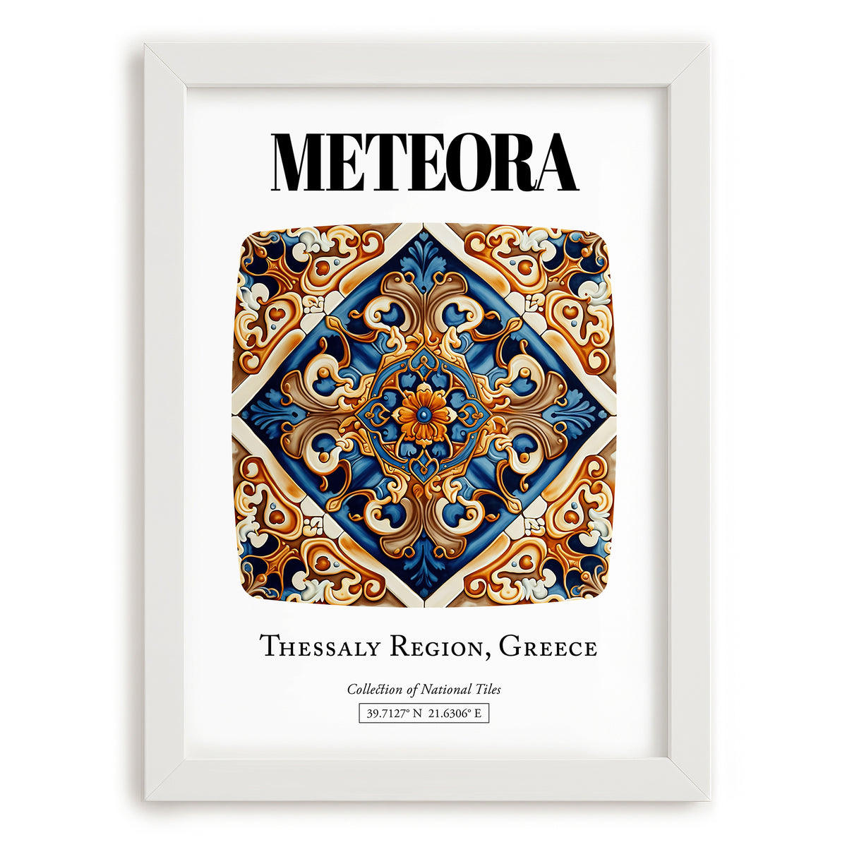Meteora, Greece – Cityscape Wall Art, placed in minimal white frame
