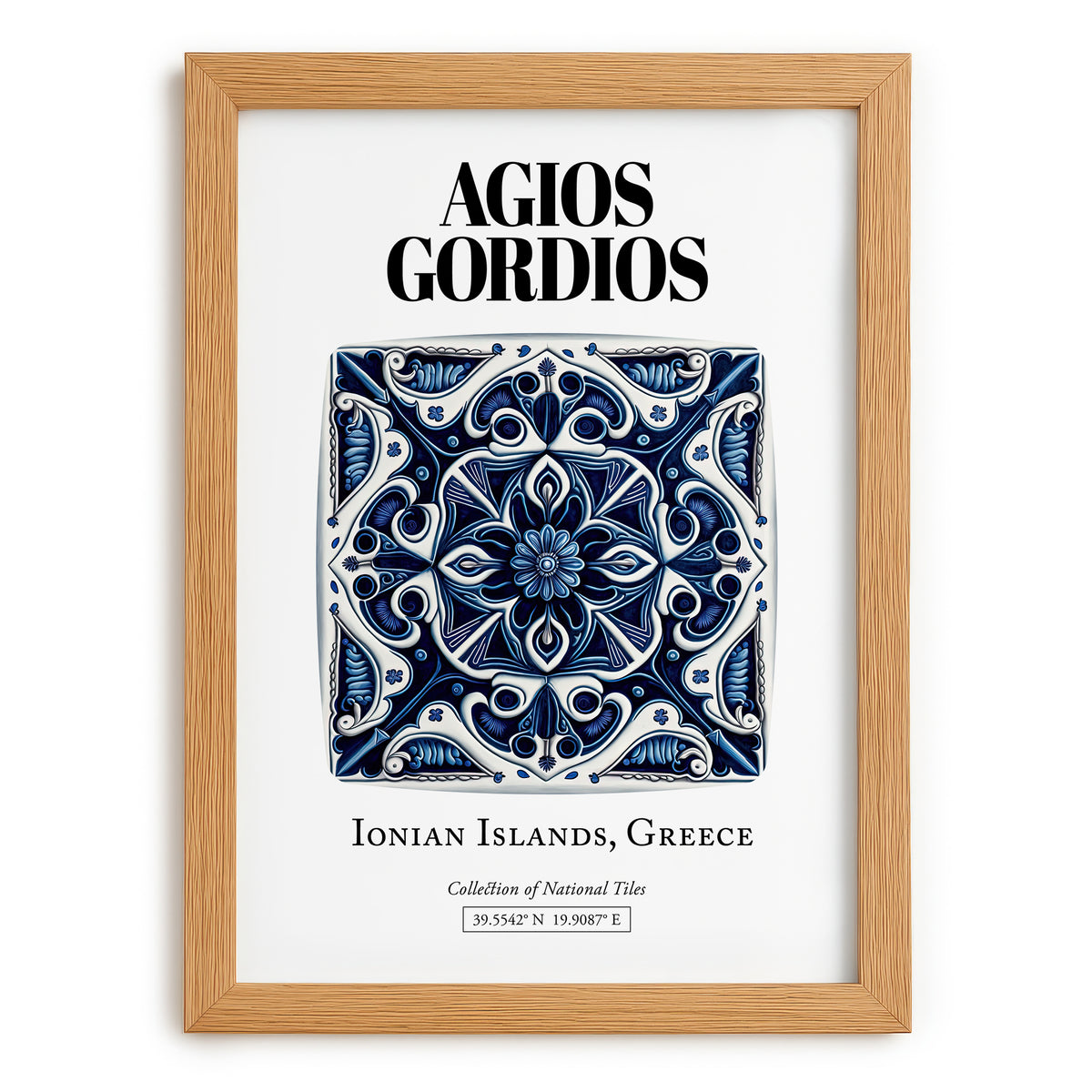 Agios Gordios, Greece – Away From Home Poster, set in oak frame