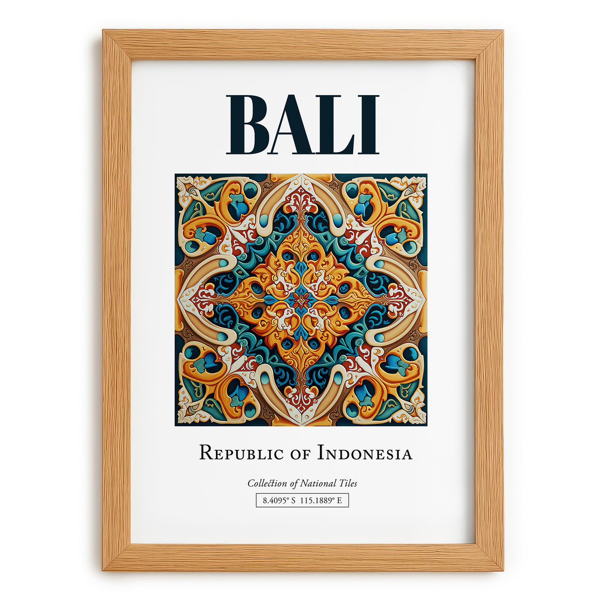 Bali, Indonesia – Travel Poster, set in oak frame