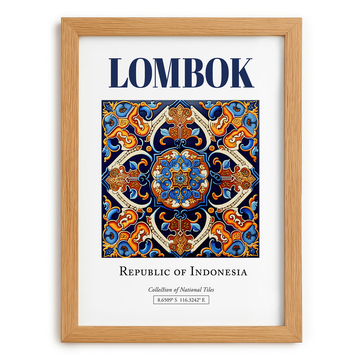 Lombok, Indonesia – Travel Memories Wall Print, set in oak frame