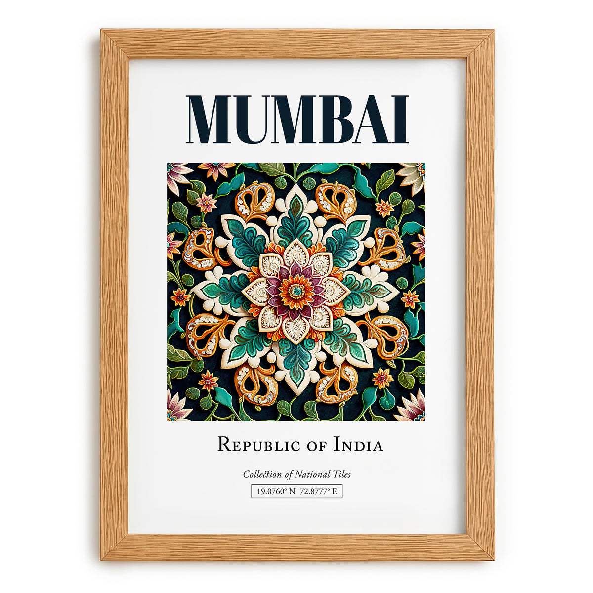 Mumbai, India – Minimalist Travel Print, set in oak frame