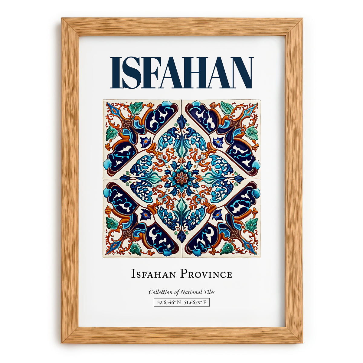 Isfahan, Iran – Vintage Travel Poster, set in oak frame