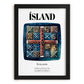 Ísland, Iceland – World Heritage Travel Poster, in sleek black frame