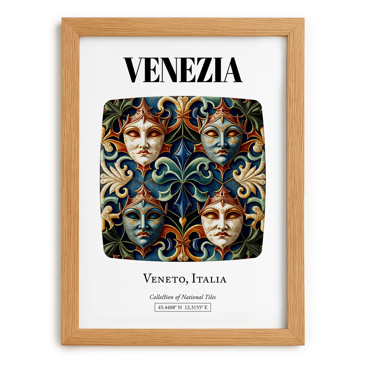 Venezia, Italy – Illustrated Travel Poster, set in oak frame