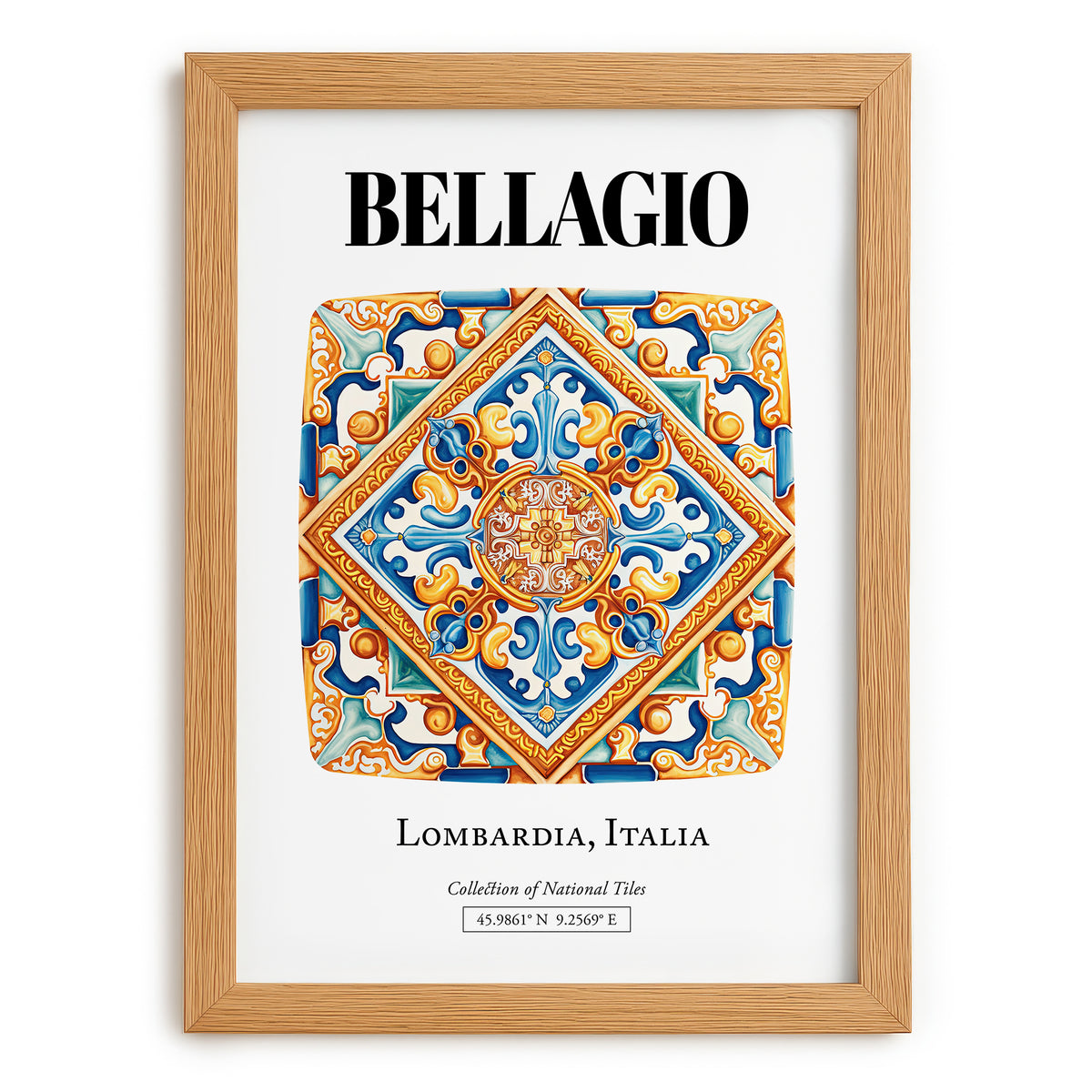 Bellagio, Italy – Vintage Travel Poster, set in oak frame