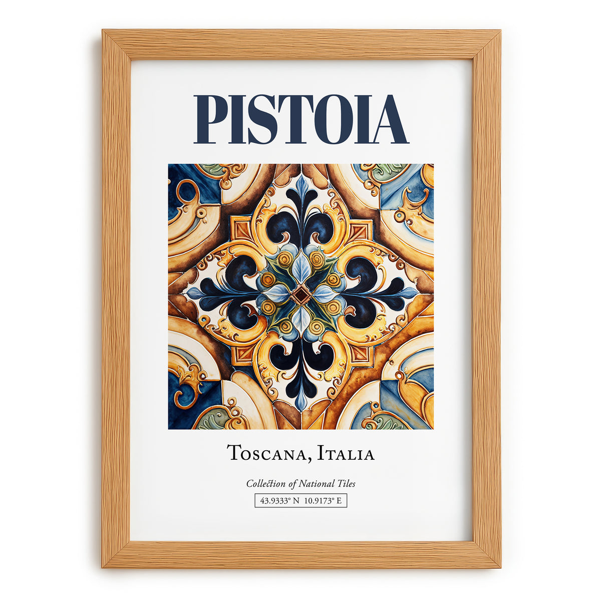 Pistoia, Italy – Retro Travel Poster, set in oak frame