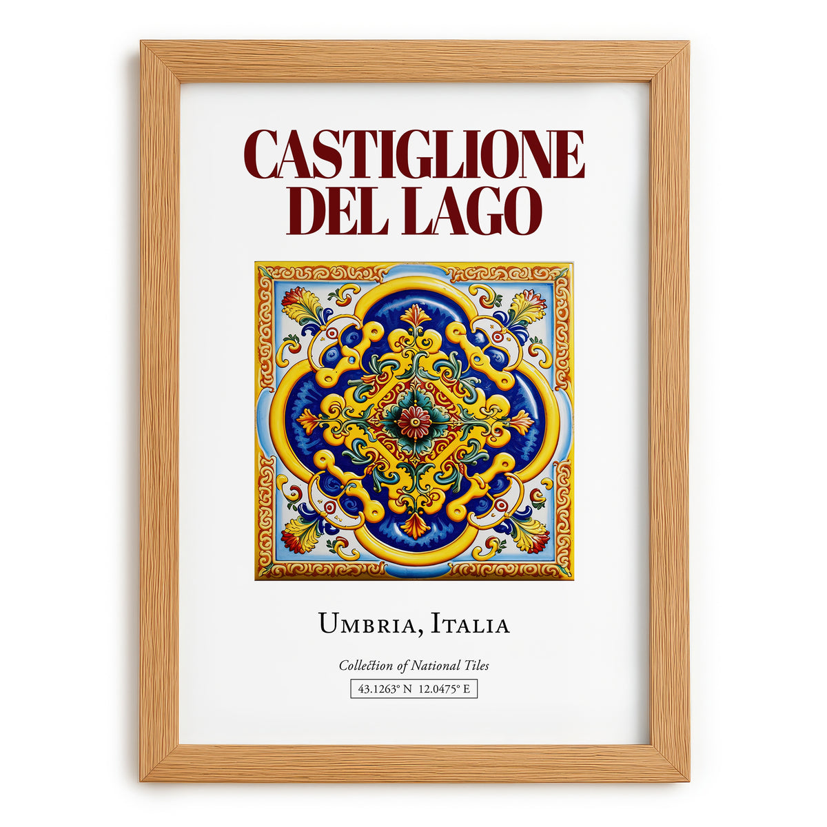Castiglione del Lago, Italy – Travel Print, set in oak frame